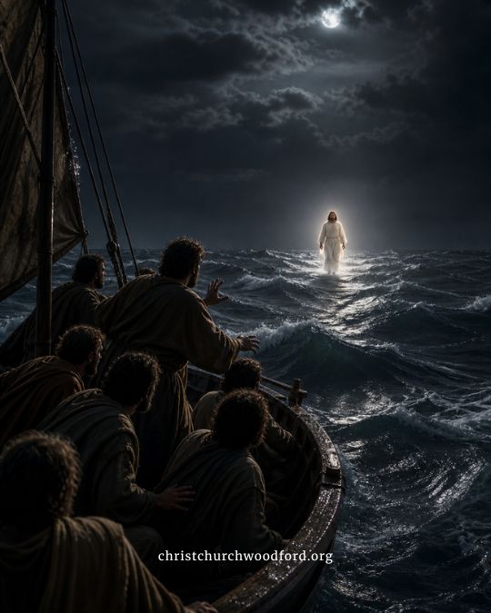 Matthew 14:24–27 The disciples saw Jesus walking on water