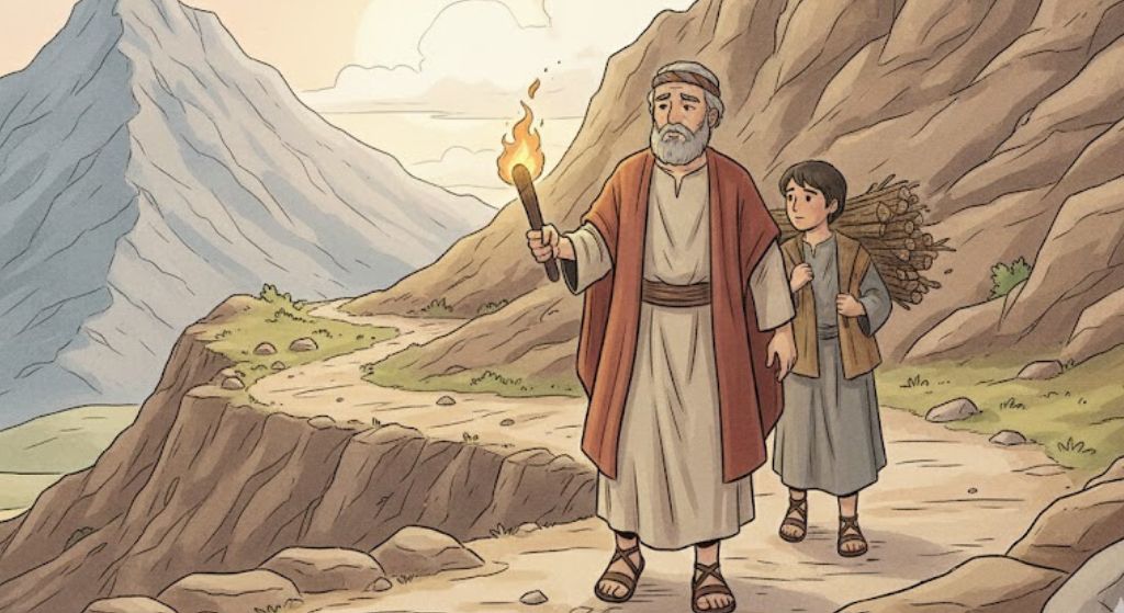 Abraham takes Isaac up the mountain