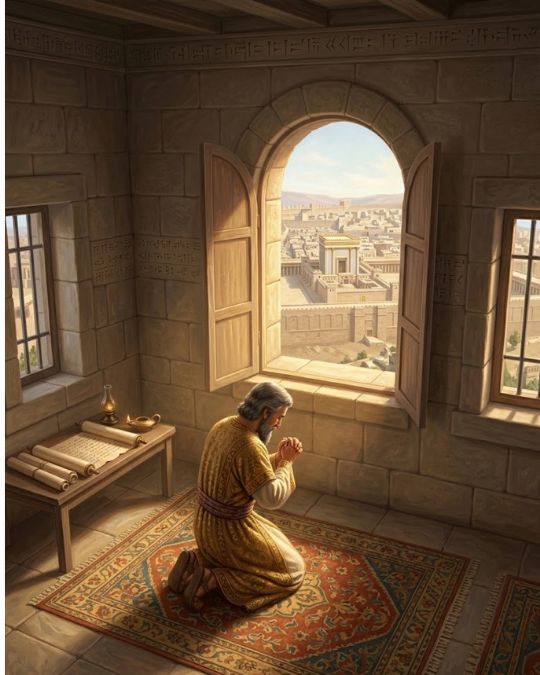 Daniel 6:10 he got down on his knees and prayed