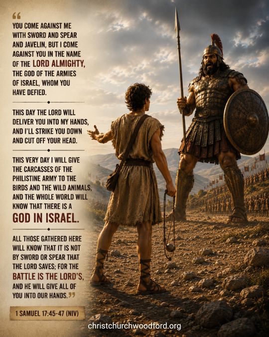 David facing Goliath at the battlefiled 1 Samuel 17_45-47