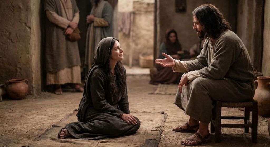 Mary is sitting at Jesus's feet