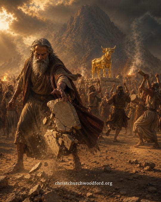 Moses Respond to the Golden Calf Sin with anger